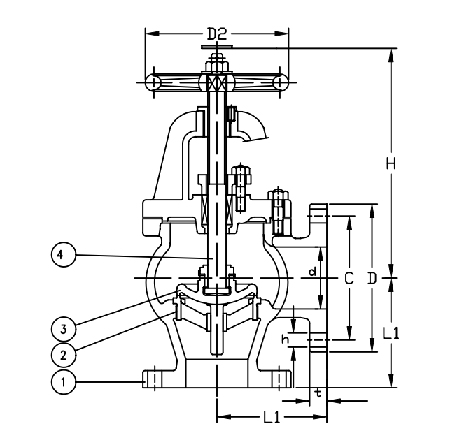 JIS F7310 Marine Cast Iron Globe Valve Drawing